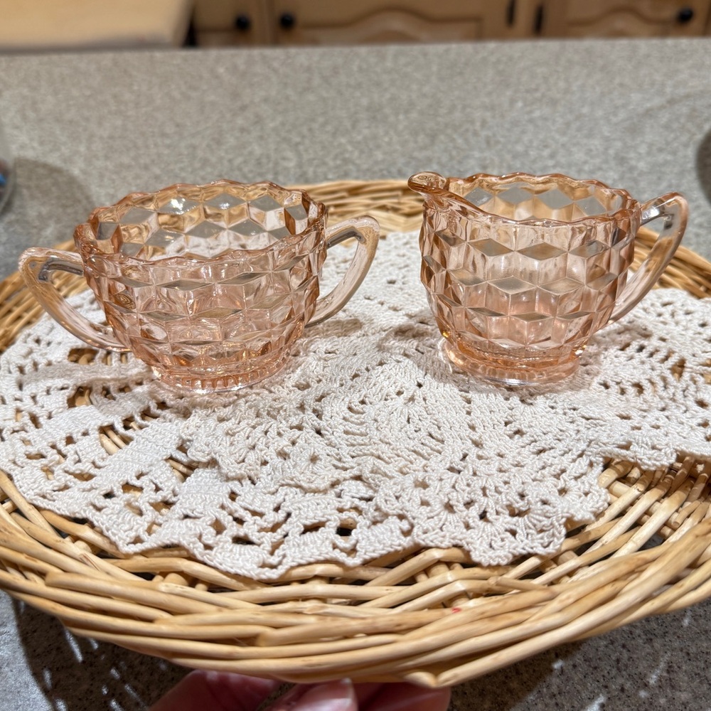 SOLD Vintage Pink Jeannette Glass Sugar and Creamer Set